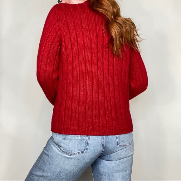 Vintage 90s Sag Harbor Petite Size Large Red Mockneck Cable Knit Sweater - Picture 8 of 11